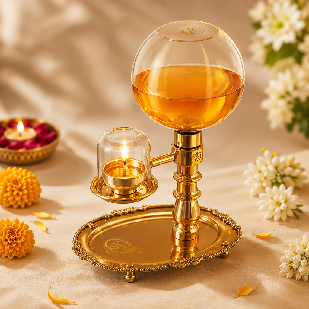 Akhand Diya Brass Oil lamp with Glass Cover