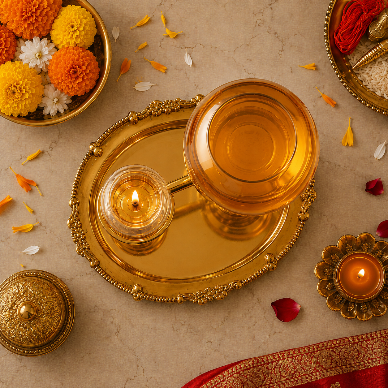 Akhand Diya Brass Oil lamp with Glass Cover