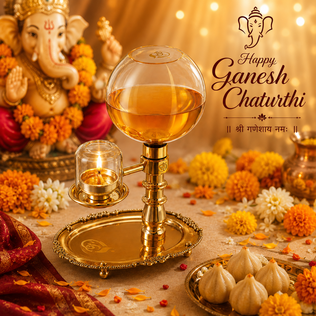 Akhand Diya Brass Oil Lamp with Glass Cover